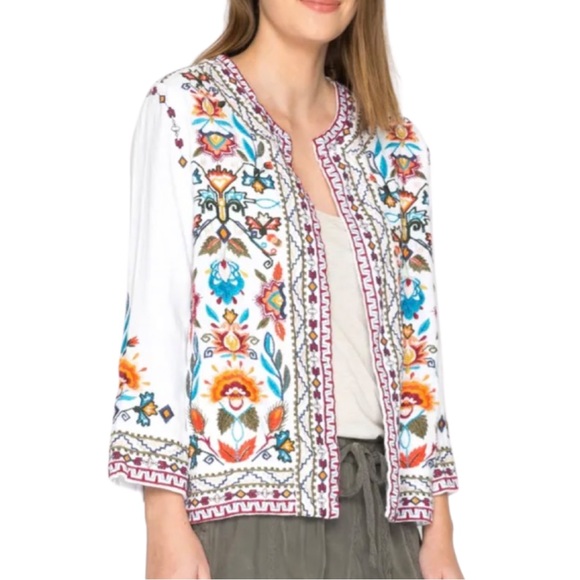 Johnny Was | Izamal Crop Jacket Embroidered 100% Linen w/ Pockets - Picture 2 of 15